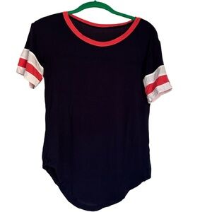 Charlotte Russe navy t-shirt with white and coral trim.  Large